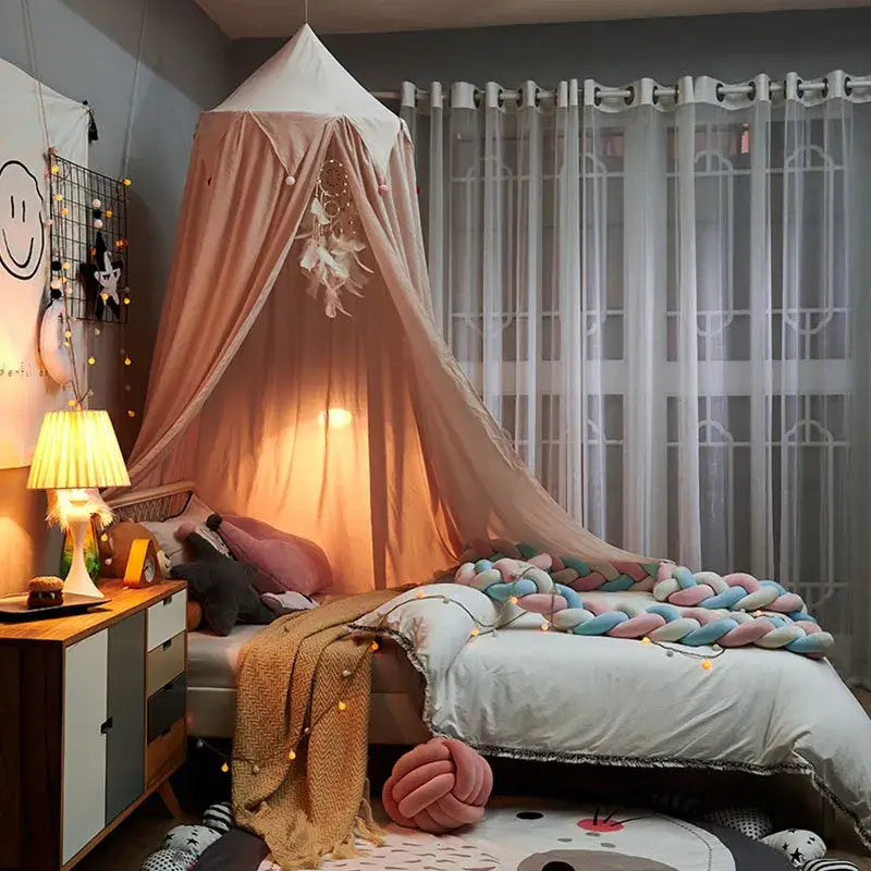 Ciel de lit bébé fantaisie - Vieux rose pompon