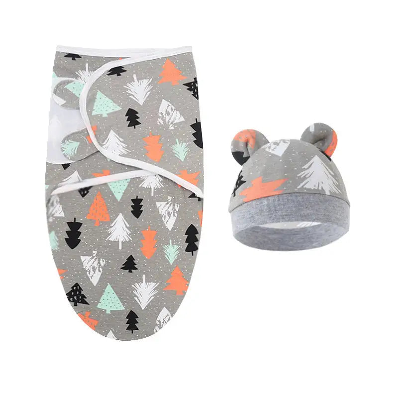 Couverture Emmaillotage Bébé avec Bonnet - Motifs - Forêt - Cale Bébé