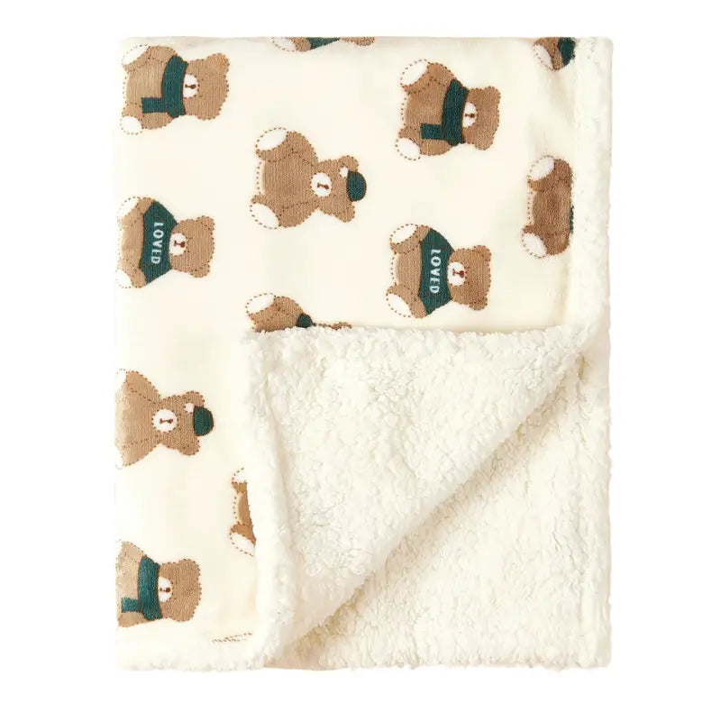 Couverture Polaire Bébé - 75 x 100 cm - Oursons Vert - Couverture