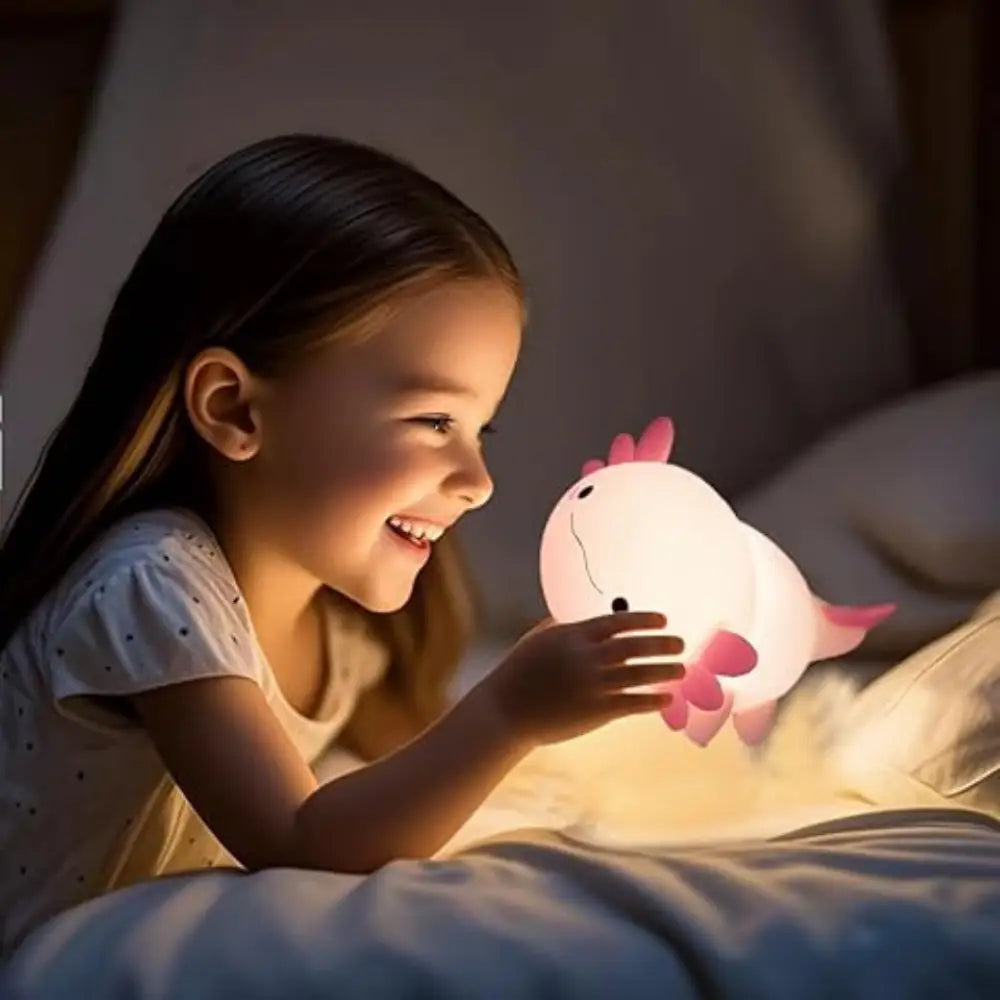 Cute Axolotl Night Light Silicone Nursery Sleeping Lamp Touch Control Nightlights USB Rechargeable Table Lamp for Baby