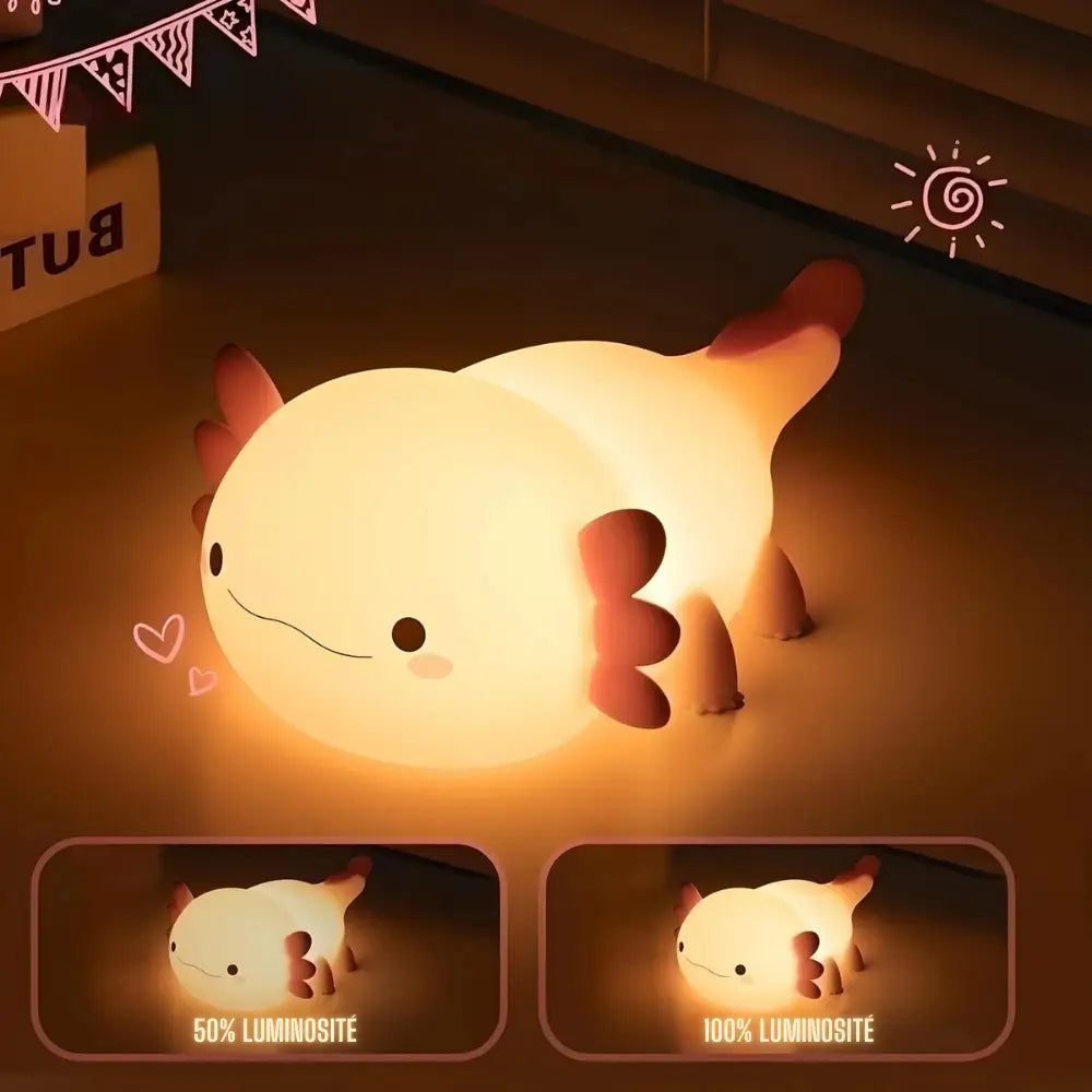 Cute Axolotl Night Light Silicone Nursery Sleeping Lamp Touch Control Nightlights USB Rechargeable Table Lamp for Baby
