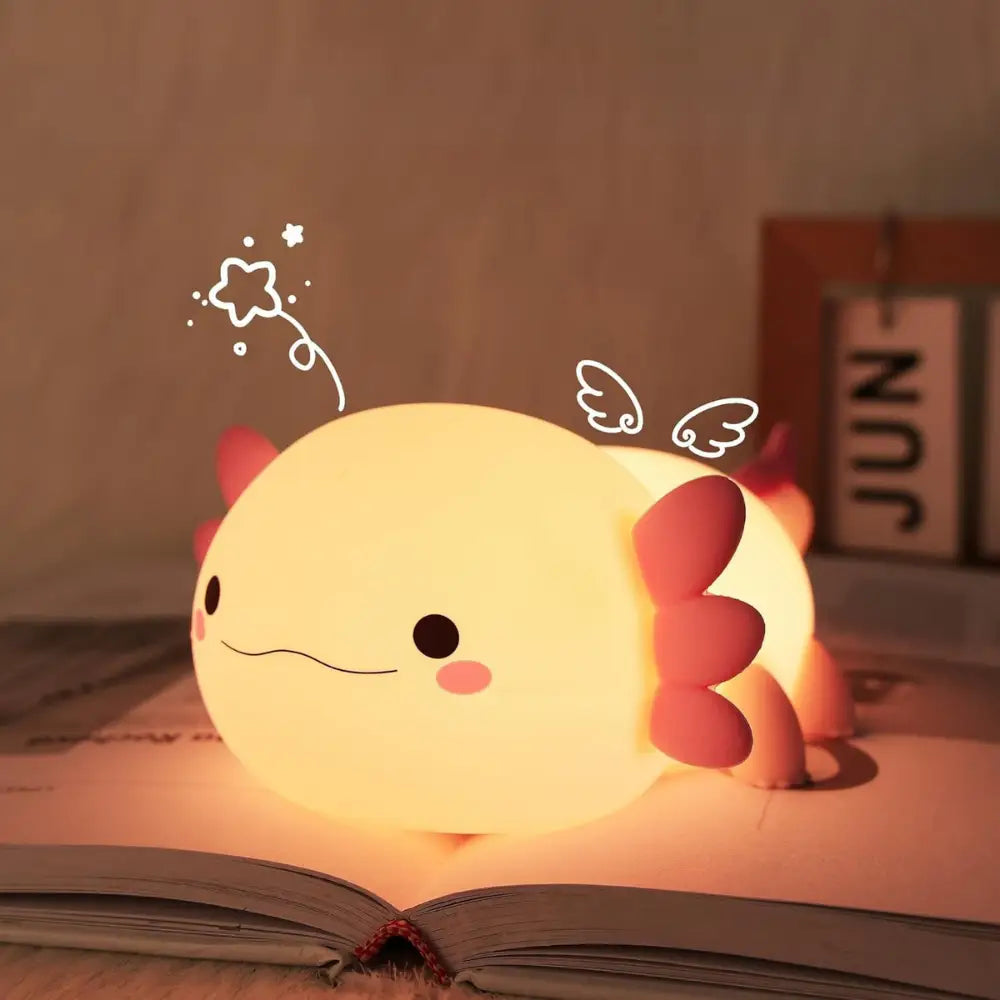 Cute Axolotl Night Light Silicone Nursery Sleeping Lamp Touch Control Nightlights USB Rechargeable Table Lamp for Baby