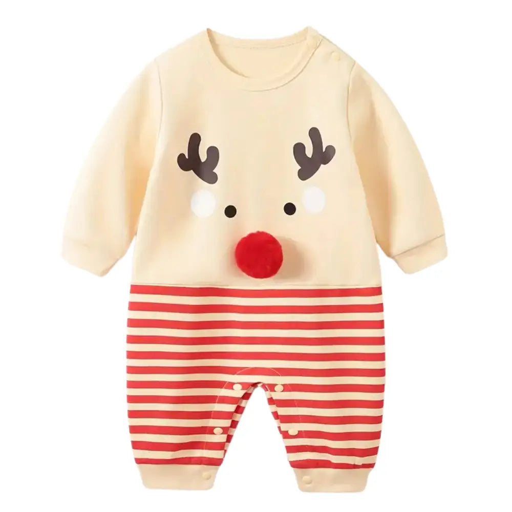 Grenouillère Bébé Noël - Cerf Blanc Rayé / Naissance - Grenouillère