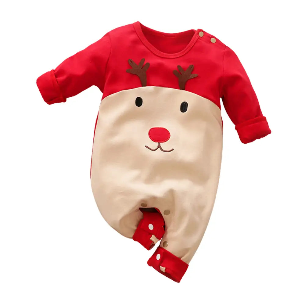 Grenouillère Bébé Noël - Cerf Rouge et Blanc / Naissance - Grenouillère